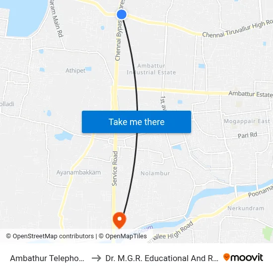 Ambathur Telephone Exchange to Dr. M.G.R. Educational And Research Institute map