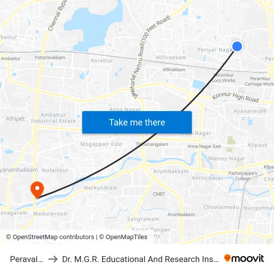 Peravallur to Dr. M.G.R. Educational And Research Institute map