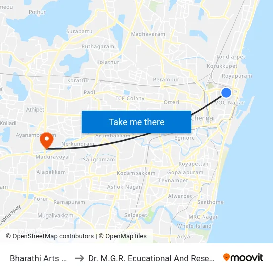 Bharathi Arts College to Dr. M.G.R. Educational And Research Institute map