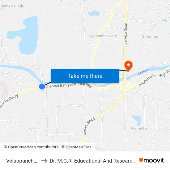 Velappanchavadi to Dr. M.G.R. Educational And Research Institute map
