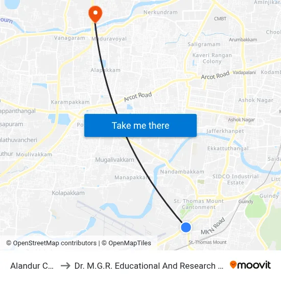 Alandur Court to Dr. M.G.R. Educational And Research Institute map
