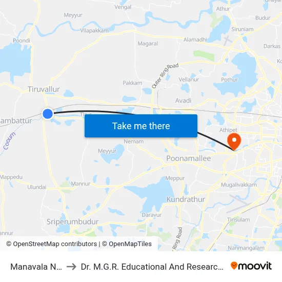 Manavala Nagar to Dr. M.G.R. Educational And Research Institute map