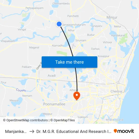 Manjankarani to Dr. M.G.R. Educational And Research Institute map