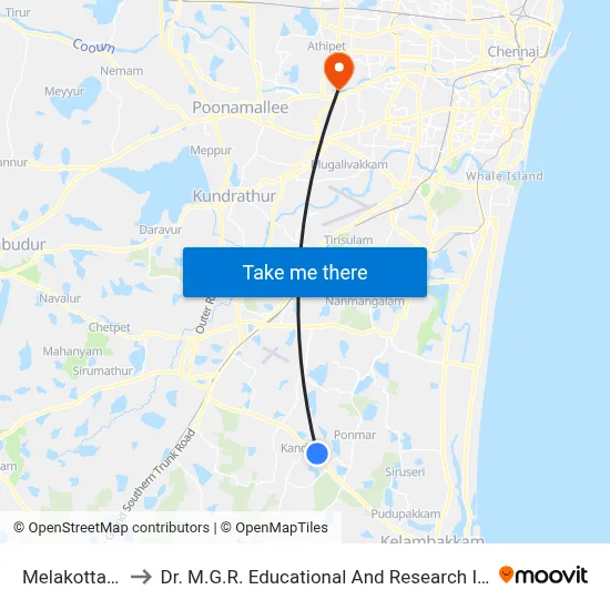 Melakottaiyur to Dr. M.G.R. Educational And Research Institute map