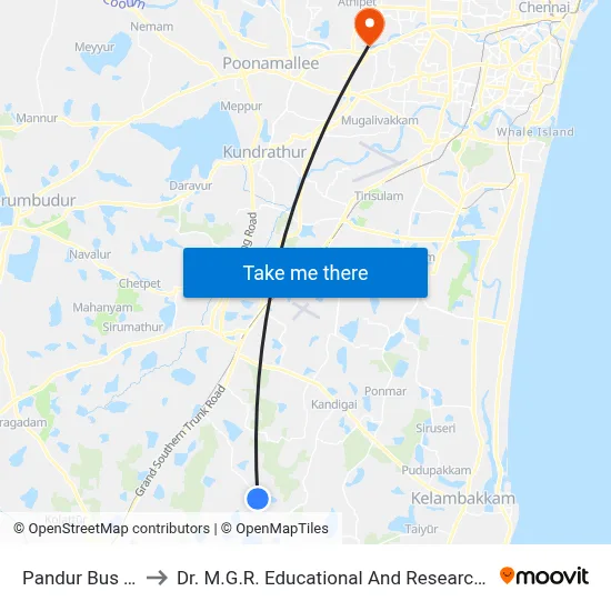 Pandur Bus Stop to Dr. M.G.R. Educational And Research Institute map