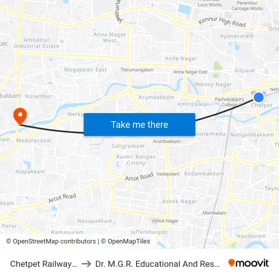 Chetpet Railway Station to Dr. M.G.R. Educational And Research Institute map