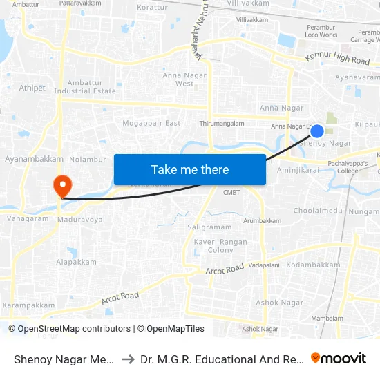 Shenoy Nagar Metro Station to Dr. M.G.R. Educational And Research Institute map