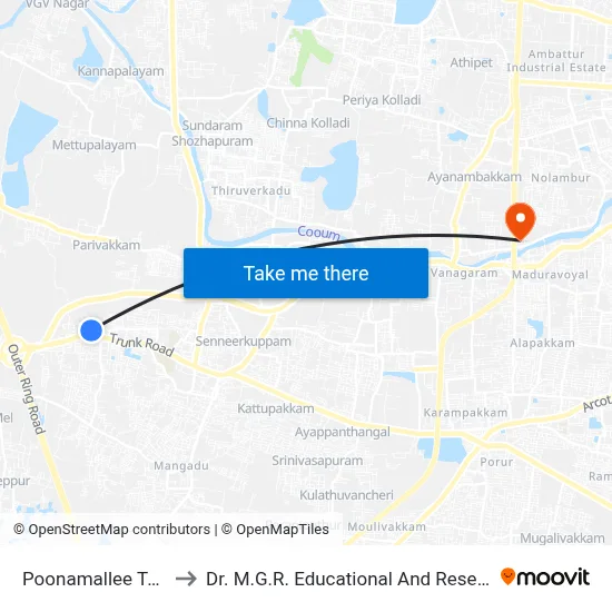 Poonamallee Terminus to Dr. M.G.R. Educational And Research Institute map