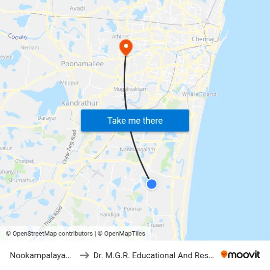 Nookampalayam Village to Dr. M.G.R. Educational And Research Institute map