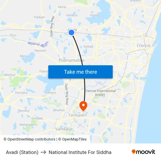 Avadi (Station) to National Institute For Siddha map