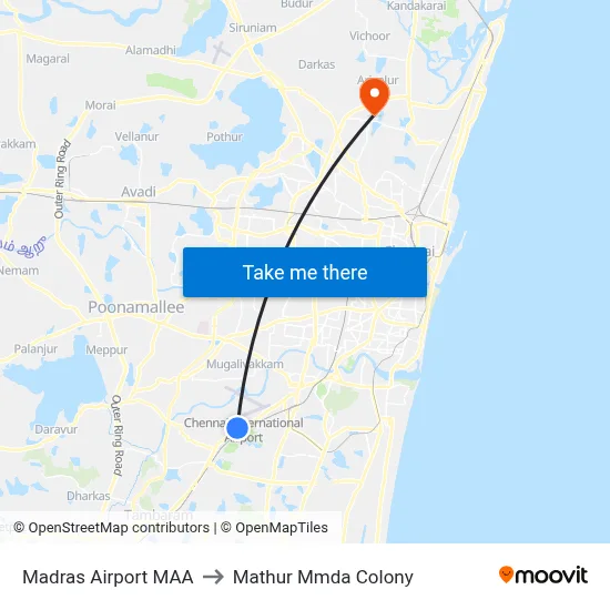 Madras Airport MAA to Mathur Mmda Colony map