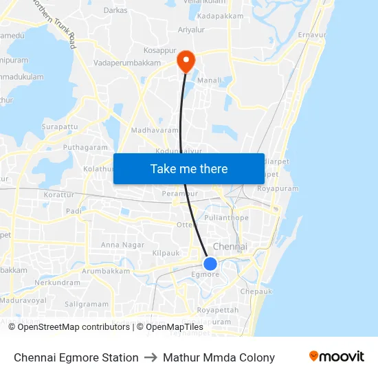 Chennai Egmore Station to Mathur Mmda Colony map