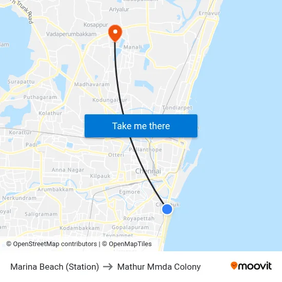 Marina Beach (Station) to Mathur Mmda Colony map