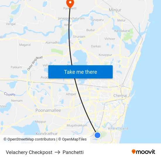 Velachery Checkpost to Panchetti map