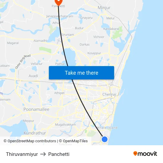 Thiruvanmiyur to Panchetti map