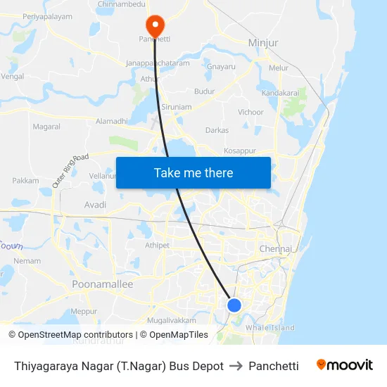 Thiyagaraya Nagar (T.Nagar) Bus Depot to Panchetti map