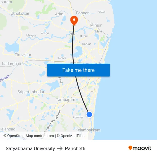 Satyabhama University to Panchetti map