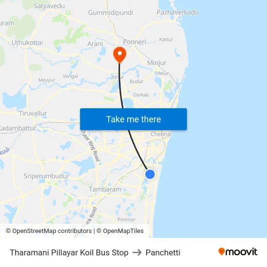 Tharamani Pillayar Koil Bus Stop to Panchetti map