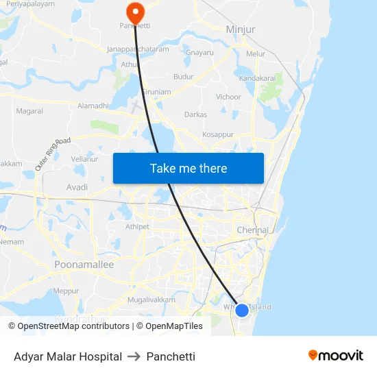 Adyar Malar Hospital to Panchetti map