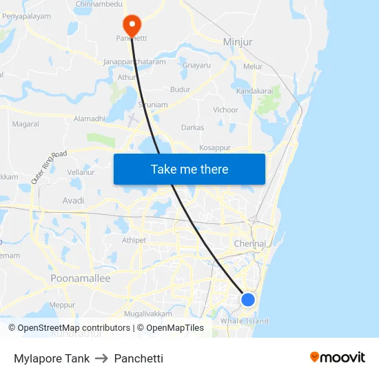 Mylapore Tank to Panchetti map