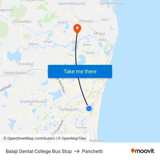 Balaji Dental College Bus Stop to Panchetti map