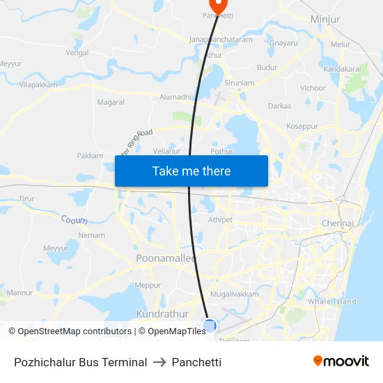 Pozhichalur Bus Terminal to Panchetti map