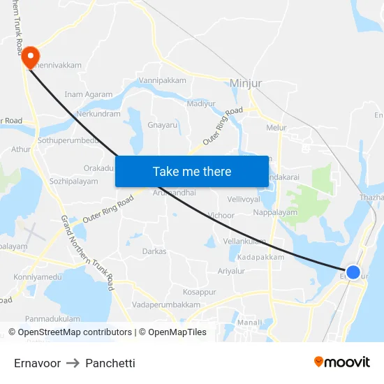 Ernavoor to Panchetti map