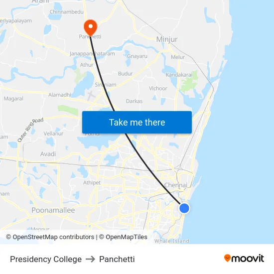 Presidency College to Panchetti map
