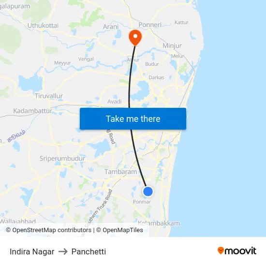 Indira Nagar to Panchetti map