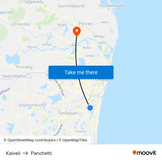 Kaiveli to Panchetti map