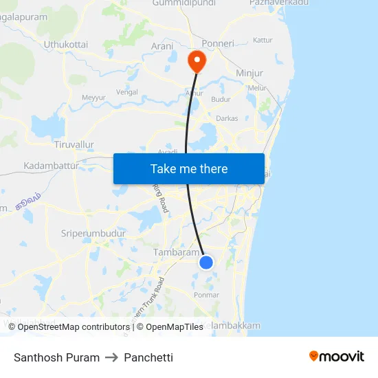 Santhosh Puram to Panchetti map