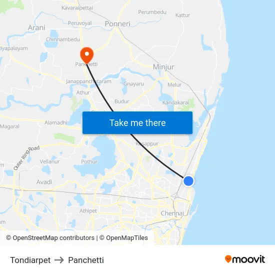Tondiarpet to Panchetti map