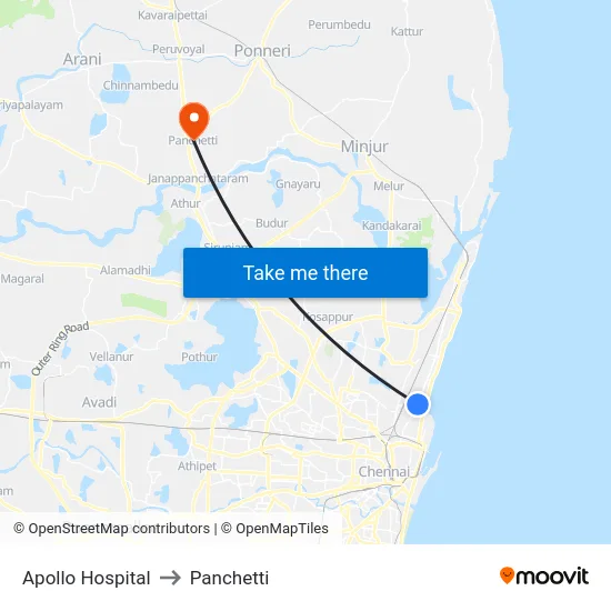 Apollo Hospital to Panchetti map