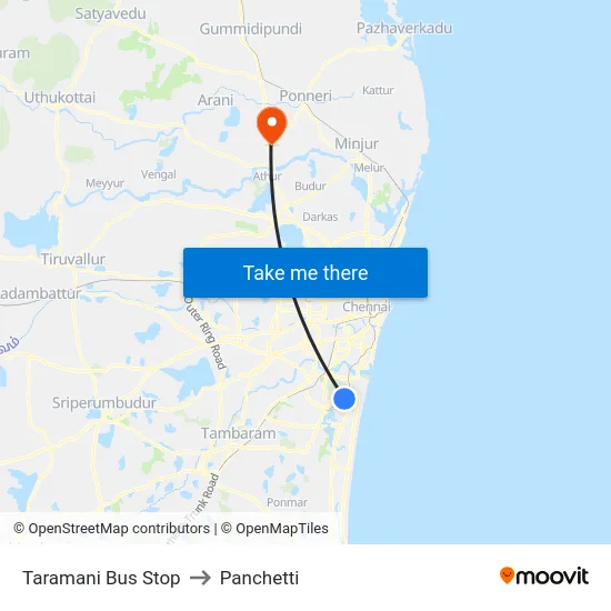 Taramani Bus Stop to Panchetti map