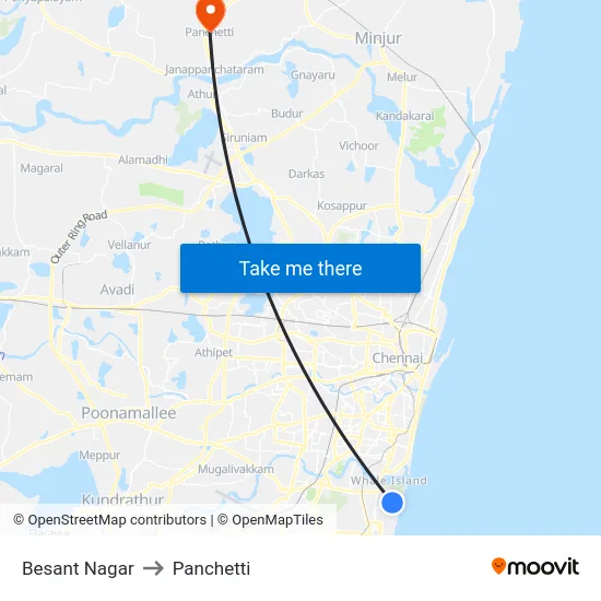 Besant Nagar to Panchetti map