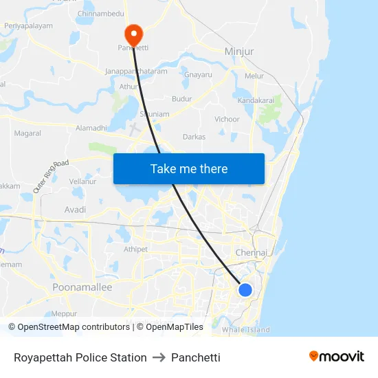 Royapettah Police Station to Panchetti map