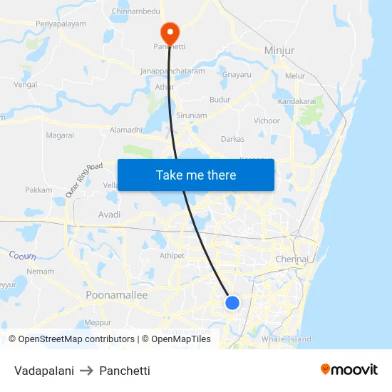 Vadapalani to Panchetti map