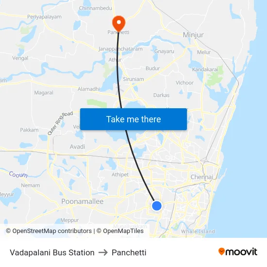 Vadapalani Bus Station to Panchetti map