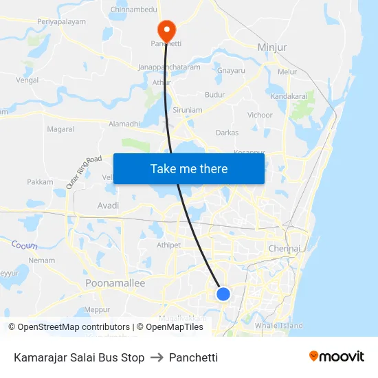 Kamarajar Salai Bus Stop to Panchetti map