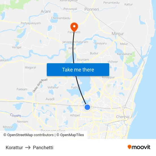 Korattur to Panchetti map