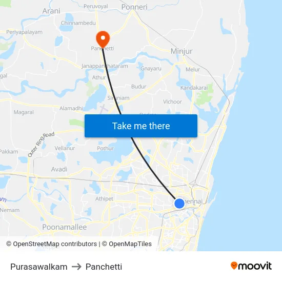 Purasawalkam to Panchetti map