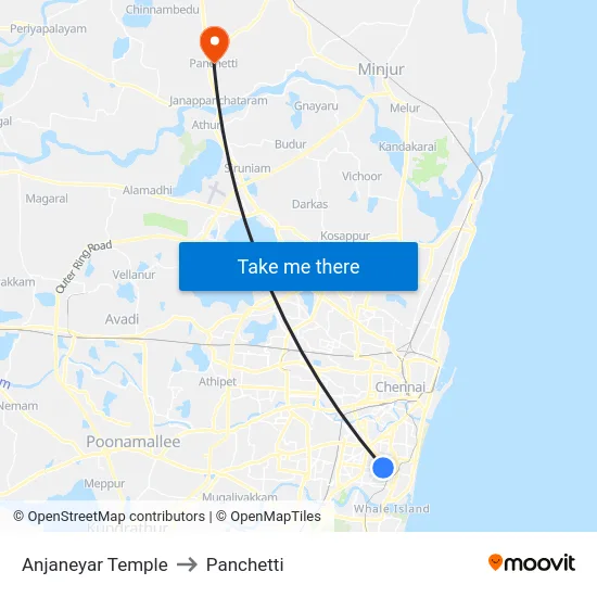 Anjaneyar Temple to Panchetti map