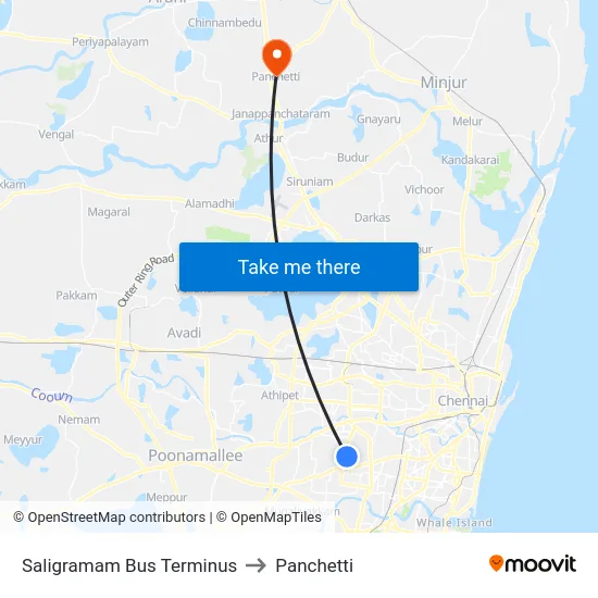 Saligramam Bus Terminus to Panchetti map
