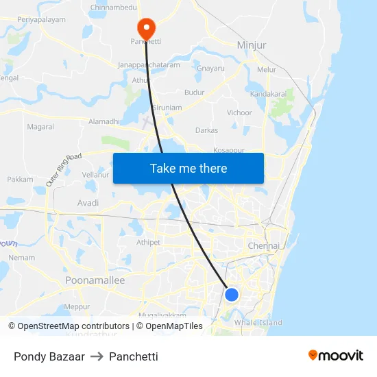 Pondy Bazaar to Panchetti map
