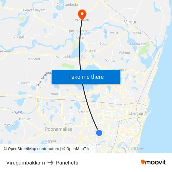 Virugambakkam to Panchetti map