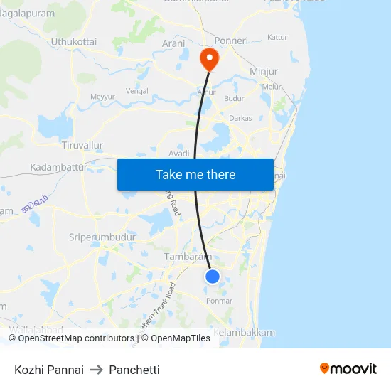 Kozhi Pannai to Panchetti map