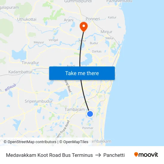 Medavakkam Koot Road Bus Terminus to Panchetti map