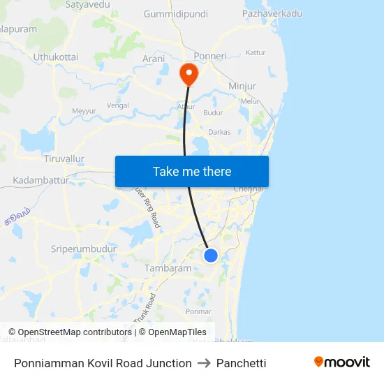 Ponniamman Kovil Road Junction to Panchetti map