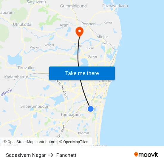 Sadasivam Nagar to Panchetti map