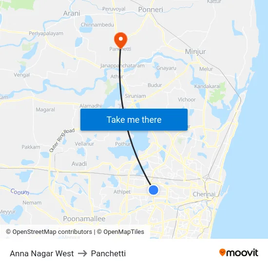 Anna Nagar West to Panchetti map